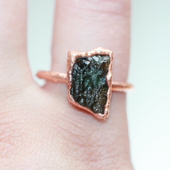 Moldavite Crystal Electroformed Ring - Picture 2 of 4
